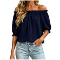 thumbnail image 3 of Ihhxva Women's Loose Fit Summer off Shoulder Blouse Puff Sleeve Top Casual Flowy Cotton Peasant Style Beach Vacation S-2XL, 3 of 8