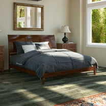 AFI Portland King Low Profile Wood Platform Bed Frame with Sleigh Headboard, Walnut