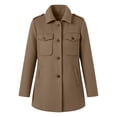 thumbnail image 5 of TGSLY Fall Wool Blend Jacket for Women Lightweight Stand Collar Button Down Long Sleeve Overcoat Loose Casual Solid Color Padded Shoulder Coat XL, 5 of 10