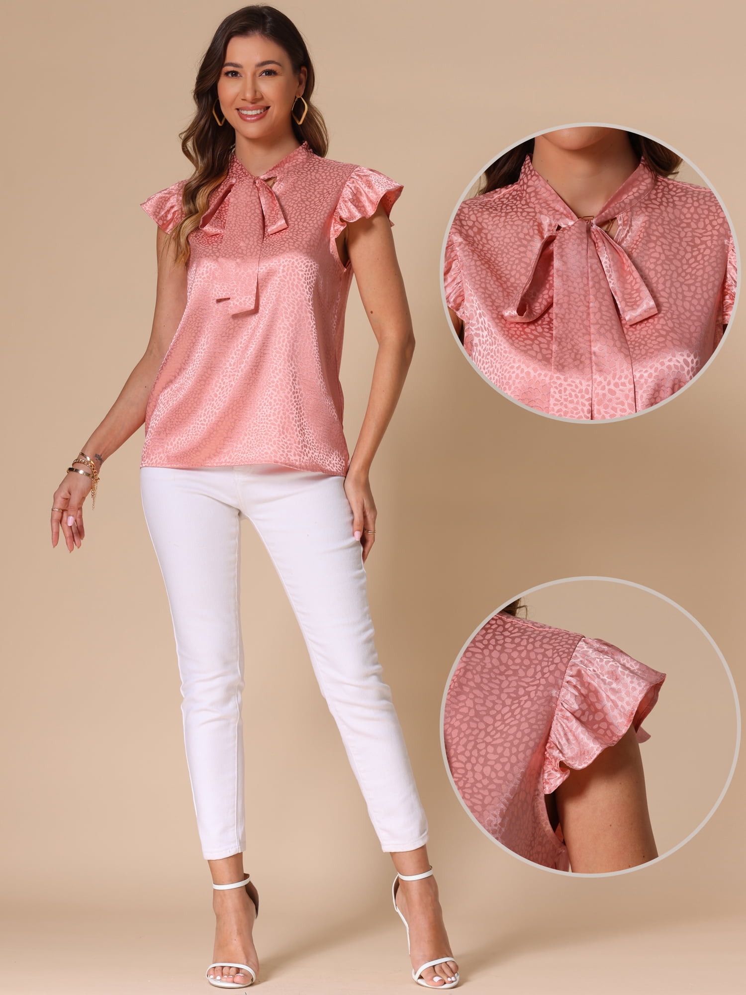 DARING DIVA Women's Ruffled Cap Sleeve Work Polka Dots Blouses XL Pink