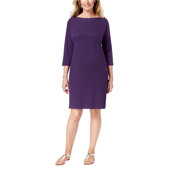 Karen Scott Women's Petite Cotton Boat-Neck Dress - Cassis, Petite Medium (PM)