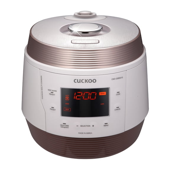 CUCKOO CMC-QSB501S 5-Quart Premium Multi-Pressure Cooker with 2-Ply Stainless Nonstick Inner Pot, 13 Menu Modes, 6 Accessories, Fuzzy Logic Tech, 3 Voice Guide, Auto Clean (White/Rose Gold)