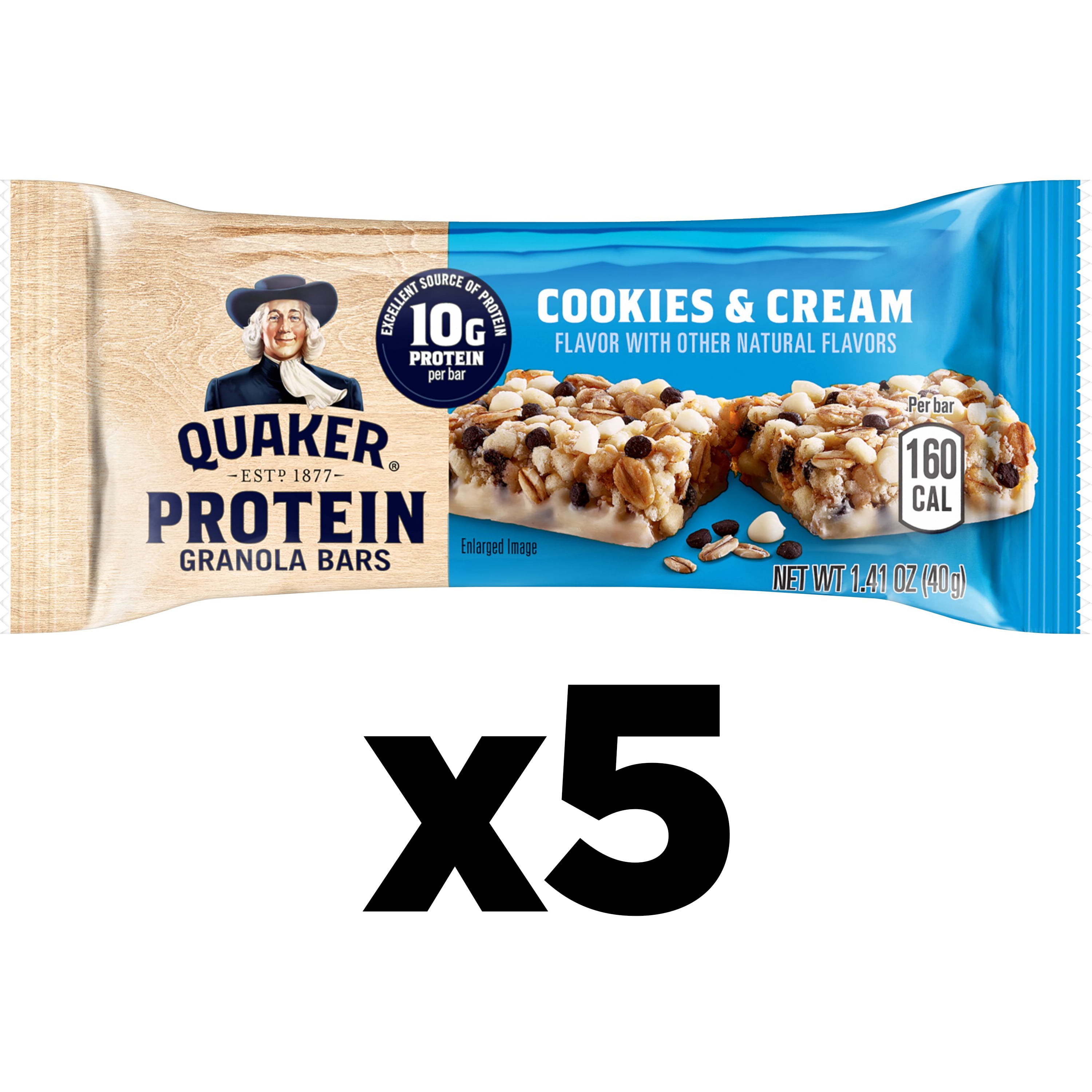 (2 pack) Quaker Protein Granola Bars, Cookies & Cream, 1.41 oz, 5 Count