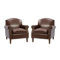 thumbnail image 3 of Vegan Leather Armchair Set of 2 Living Room Home Office Lounge Single Sofa Nailhead Rolled Arms Accent Chair Adult Brown, 3 of 7