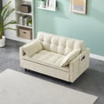thumbnail image 4 of 3 in 1 Convertible Sleeper Sofa Bed, Futon Couches with Side Pocket, Pull Out Couch Corduroy Sleeper Small Loveseat with Adjustable Backrest for Living Room, Apartment, Beige, 4 of 8
