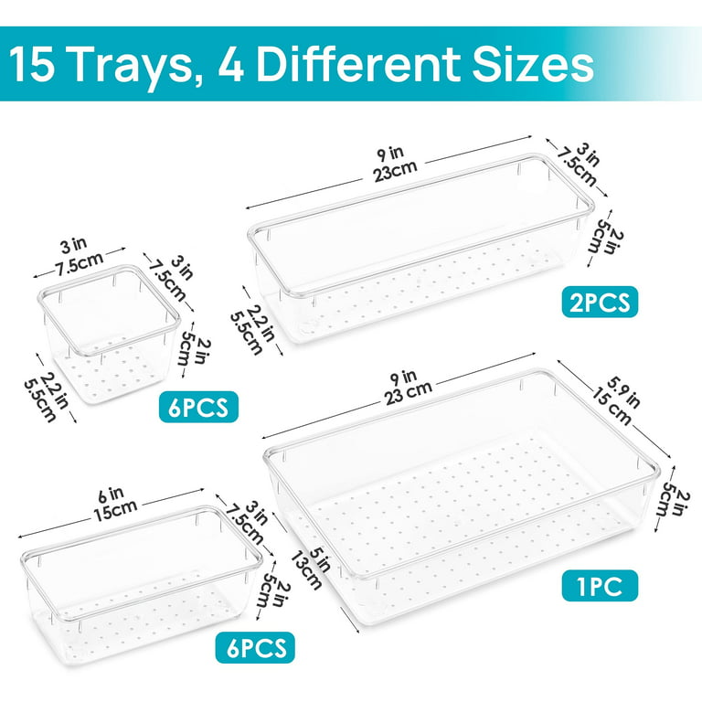 Chefstory 23 Pcs Clear Plastic Drawer Organizers Set, 4-Size Versatile Bathroom and Vanity