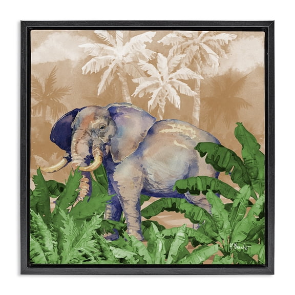 Stupell Industries Coastal Jungle Life Elephant Black Floating Frame Canvas Art, 18 x 18, by Paul Brent