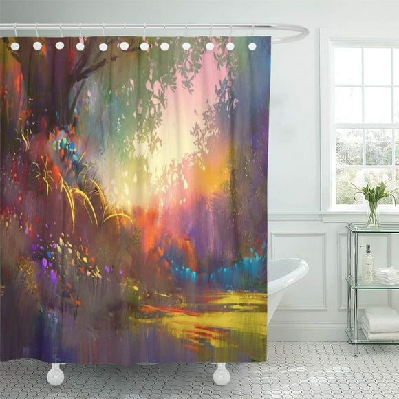 SUTTOM Aquarelle Artistique Couleur Colorée Peinture de Paysage Belles Fleurs Vives Rideau de Douche 60x72 Pouces