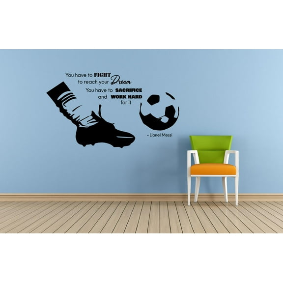 Fight To Reach Your Dream Quote Soccer Player Athlete Quotes Wall Sticker for Nursery Bedroom Children Kids World Cup Sport Fans Rooms Home Art Murals Decals Decor Vinyl Decoration Size (35x40 inch)