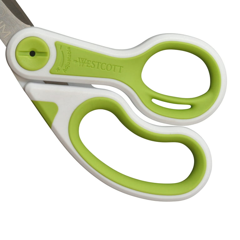 Westcott Carbo Titanium Scissors, 8, Bent, Adjustable Glide, Green, White,  for Sewing, 1-Count
