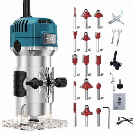 WOODUSEGY Router Tool, Wood Router Trimmer Power Electric Hand Trim Palm Woodworking cortadora de madera router para madera Laminate Milling Engraving Joiner Tool for Slotting Carving 800W 30000R/MIN