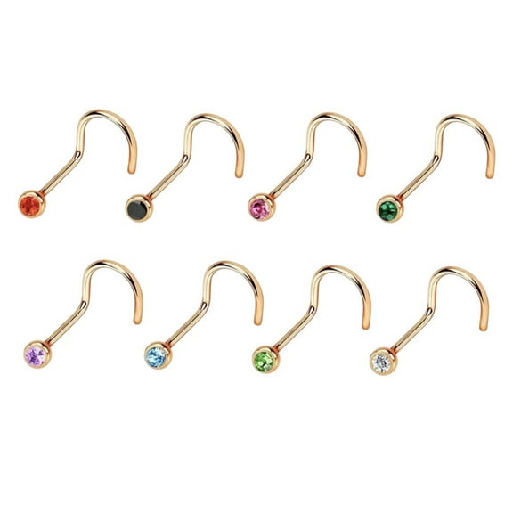 Luxe Modz Pack of 8 Bezel CZ Crokscrew Nose Studs Rings 18G 20G Surgical Steel Nostrial Piercing Jewelry 6mm for Men Women