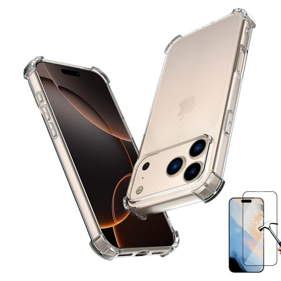 Njjex for iPhone 17 Pro Max Clear Case with Tempered Glass Screen Protector–Military-Grade Drop Protection (MIL-STD-810G), Anti-Yellowing Shockproof Cover, Slim Fit 6.9"Full-Body Protection