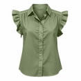 thumbnail image 4 of MORESEC Women's Plus Size Blouse Sleeveless Collared Ruffle Button Down Shirt Casual Party Wear Tops, Army Green M, 4 of 6