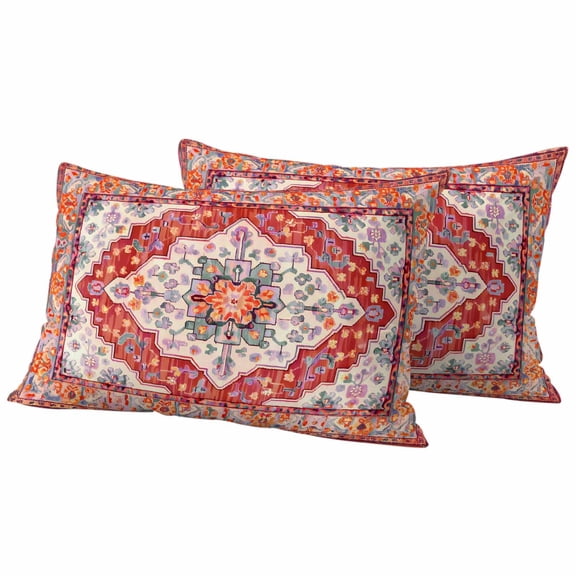 Orange Red Boho Outdoor Waterproof Pillow Covers, Vintage Flower Tribal Distressed Printed Decorative Rectangle Throw Pillowcase Sofa Cushion Sham for Patio/Couch/Chair, 20"x12" 2 Pack