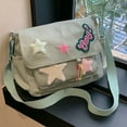 thumbnail image 6 of Yucurem Women Cute Messenger Bag Star Letter Applique Canvas For Teens Students (Green) Fashion shoulder bag (Green), 6 of 10