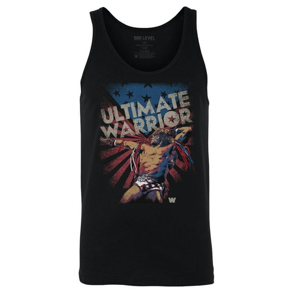 Men's 500 Level Black The Ultimate Warrior American Flag Tank Top