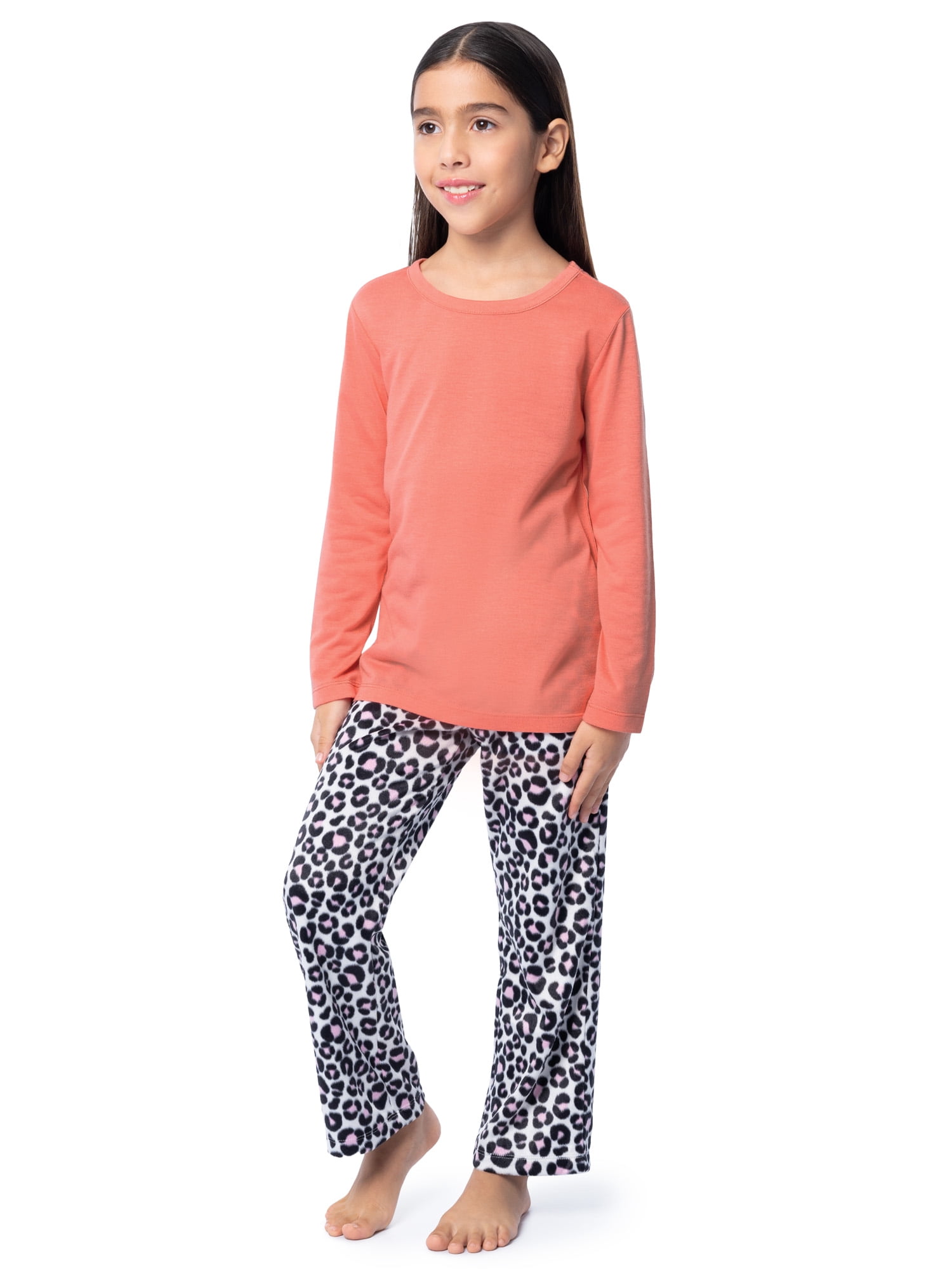 Fruit of the Loom Girl's Long Sleeve Fleece Pajama Set, 2-Piece, Sizes 4-16