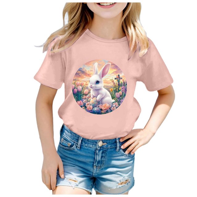 T-shirts à Manches Courtes pour Adolescentes Tenue de Pâques Hauts d'Été Dessin Animé Col Rond T-Shirts pour Garçons 8-10 Ans