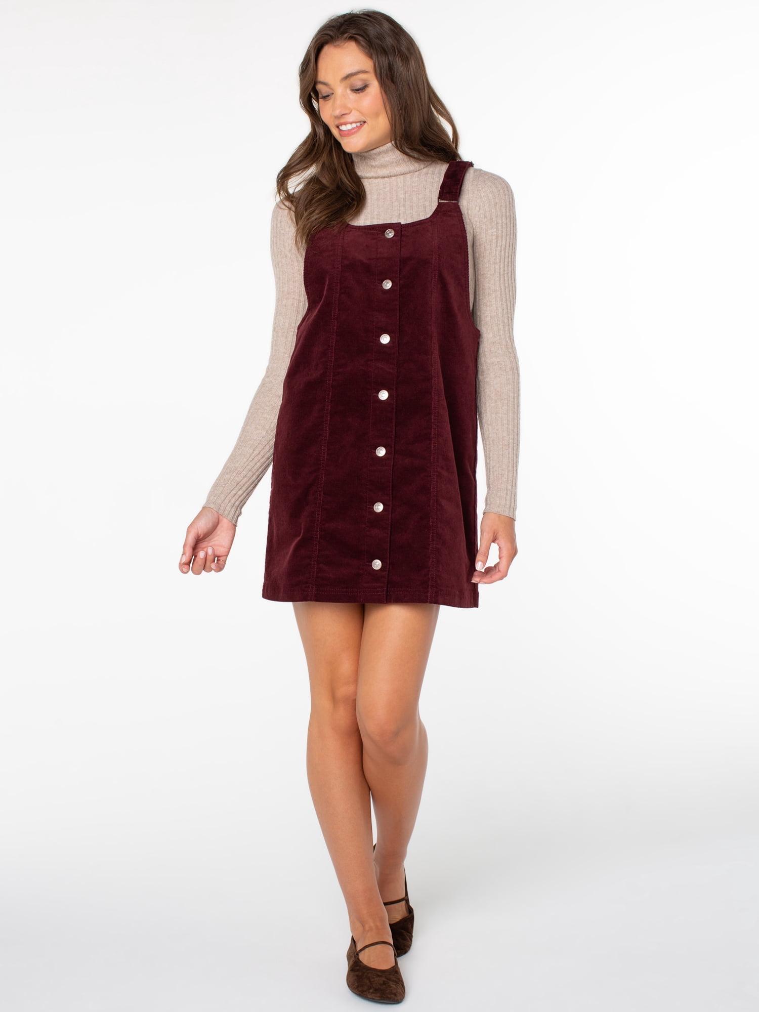 Celebrity Pink Women's and Women's Plus Corduroy Pinafore Mini Dress, Sizes XS-4X