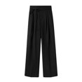 thumbnail image 4 of RUTAYY Women's Pants Tie Waist Pleated Wide Leg Solid Color Side Pockets Casual Trousers Black, 4 of 4