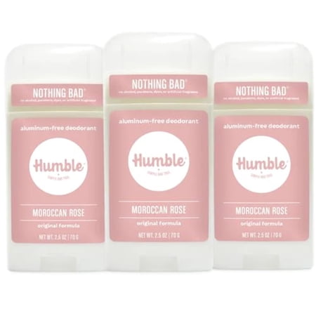 HUMBLE BRANDS Original Formula Aluminum-free Deodorant. Long Lasting Odor Control with Baking Soda and Essential Oils  Moroccan Rose  2.5 oz  3 Pack
