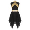 thumbnail image 3 of Xnihocha Girl's Praise Dance Tunic Color Block Asymmetrical Overlay Dress Liturgical Worship Lyrical Dance Dress Black 8, 3 of 7