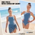 thumbnail image 5 of Girls One-Piece Cut Out Design Swimsuit with Cover Up Skirt Adjustable Straps Swimwear Solid Color Bathing Suit for Girls Ages 7-16 Years, 5 of 10