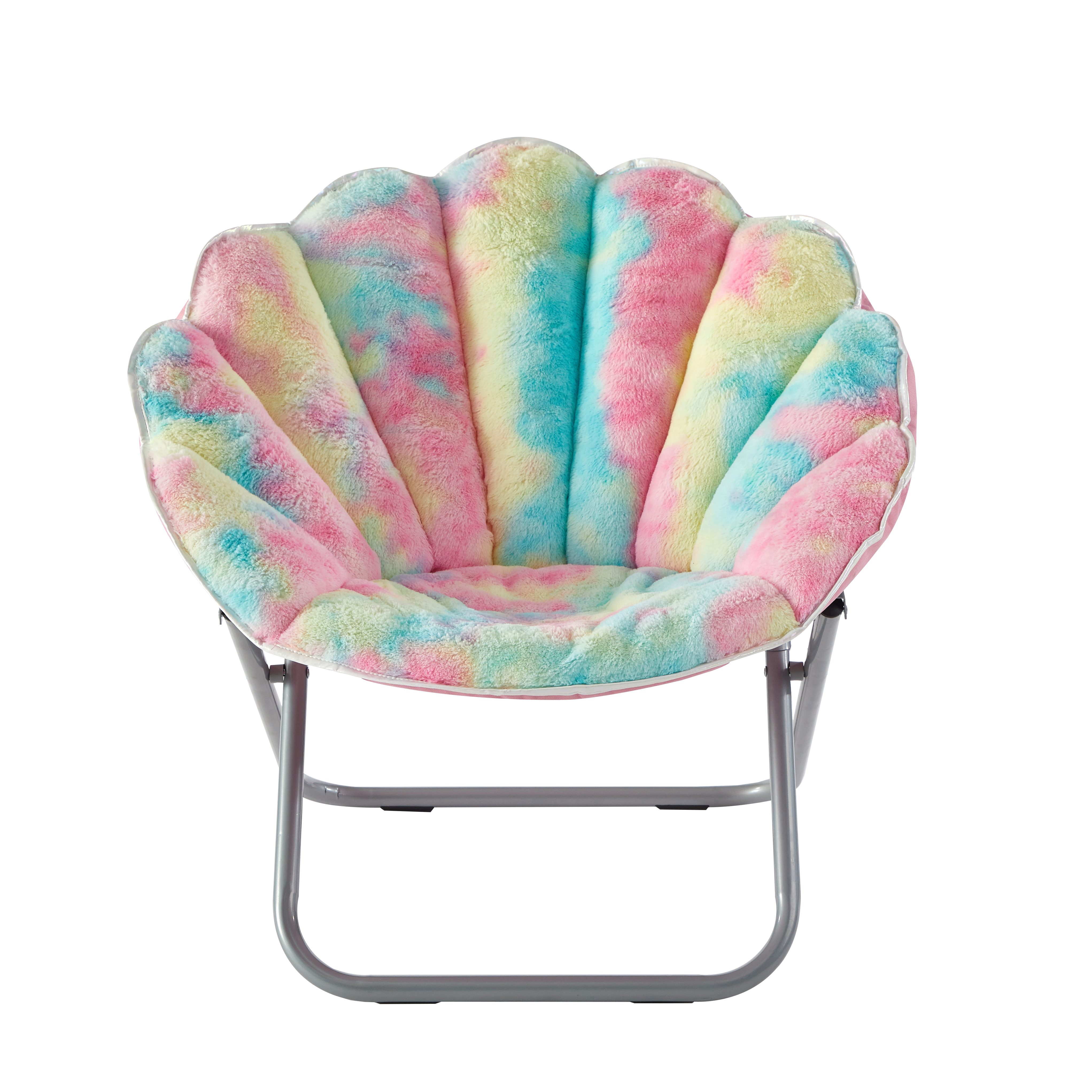 Justice Faux Fur Scallop Saucer™ Chair with Holographic Trim, Rainbow Tie Dye Pink - image 5 of 8