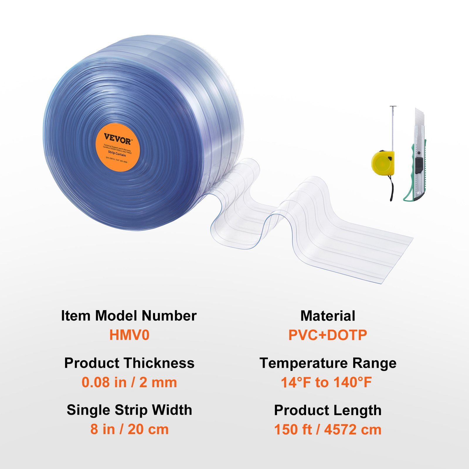 Strip Curtain, "8" Width x 150' Length Clear PVC Ribbed Door Strips – 0.08" Thickness Plastic Curtain Bulk Roll for Shopping Malls, Halls, Industrial & Commercial Use"