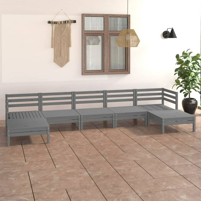 vidaXL 7 Piece Garden Lounge Set Grey Solid Wood Pine
