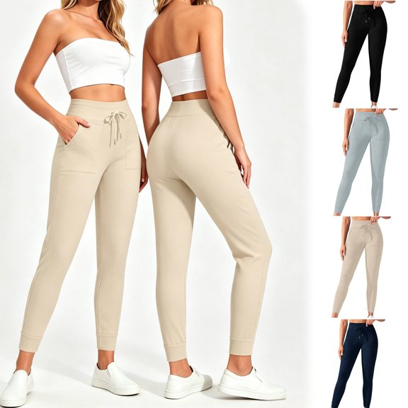 Drawstring Waist Yoga Pants with Side Pockets, High Waisted Tummy Control Leggings, 4-Way Stretch Workout Tights for Women, Casual Gym Fitness Gifts | CSEONE,Black XL