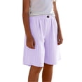 thumbnail image 2 of Girls Shorts Size 10-12 for School Striped Lightweight Pants Summer Stretch Elastic Waist Bermuda Shorts 4-13 Years Purple 160, 2 of 7