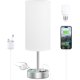 thumbnail image 1 of Lámpara de noche blanca táctil con USB - Lámpara de mesa regulable de 3 modos para dormitorio, lámpara de mesita de noche con estación de carga de níquel y portalámparas plateado para dormitorio, 1 of 8