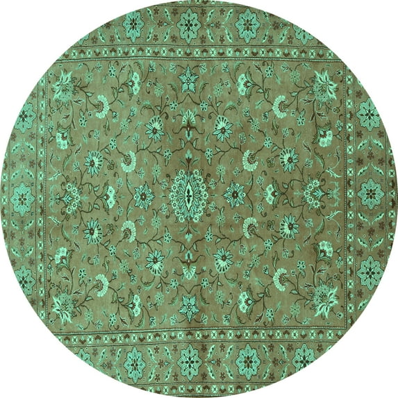 Ahgly Company Machine Washable Indoor Round Persian Turquoise Blue Traditional Area Rugs, 4' Round