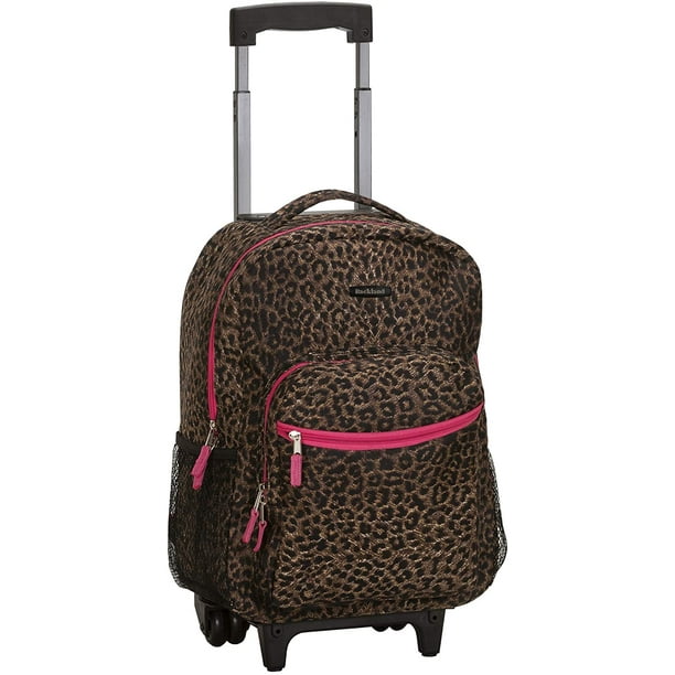 Rockland Double Handle Rolling Backpack, Pink Leopard, 17-Inch