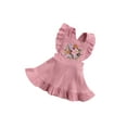 thumbnail image 4 of Canrulo Infant Baby Girl Corduroy Ruffle Strap Dress Suspender Skirt Embroidered Overall Dress Outfits Pink 6-9 Months, 4 of 8