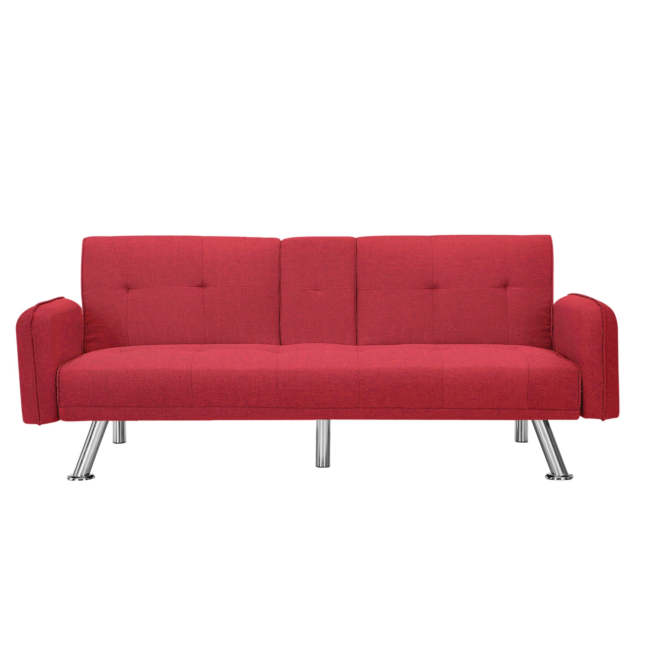 BSHTI 74.4” Futon Sleeper Sofa Bed Features a Drop-Down Middle Backrest, Twin-Sized Futon Bed, Polyester Fabric, 3 Adjustable Backrest, Red