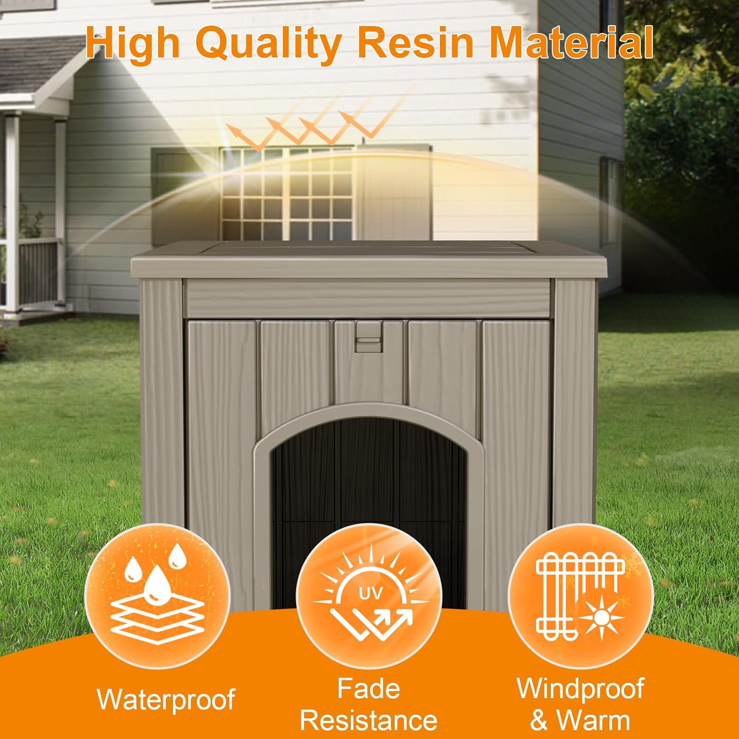 ENNSOO Outdoor Cat House Weatherproof Resin Cat Shelter for Indoor & Outdoor, Durable All-Season Pet House for Feral, Stray & Domestic Cats, Gray