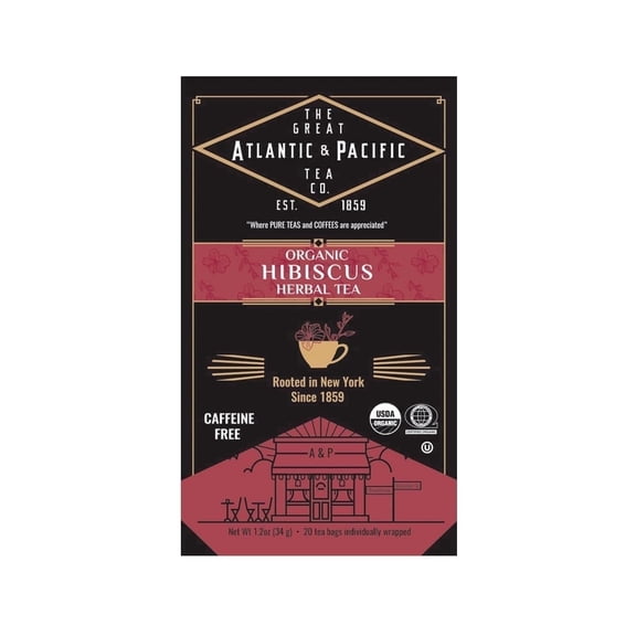 A&P Hibiscus Tea Bags, 20 Count, Hibiscus Petal Herbal Tea, Naturally Caffeine Free, Rich in Vitamin C, Tart Cranberry Flavor, Hot or Iced Tea