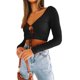 thumbnail image 2 of Sunloudy Suéter de color sólido para mujer, blusas cortas sin espalda de manga larga con cuello en V profundo, S / M / L / XL Sunloudy moda, 2 of 6