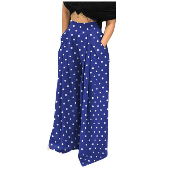 XFLWAM Women's Polka Dot Palazzo Pants High Waisted Wide Leg Pants Hidden Zipper Loose Casual Trousers with Pockets