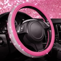 CAR PASS Diamond Pink Leather Steering Wheel Cover, with Bling Crystal Rhinestones Universal Fit 14" 1/2-15" Crystal Glitter for Women Sparkle Girl Fit Suvs,Vans,Sedans,Cars,Trucks, Pink Diamond
