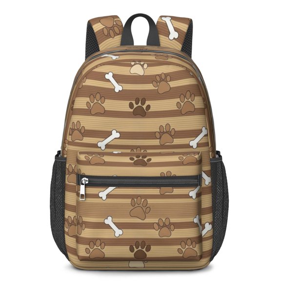 Dog Paw Print and Bone Brown 17" Waterproof Oxford School Backpacks for Teens, S-Shape Padded Straps, for School, Travel, Hiking, Camping