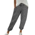 thumbnail image 2 of Rigardu Women's Elastic Waist Striped Casual Pants Loose Cotton And Linen Pants Black+M, 2 of 4