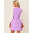 thumbnail image 4 of Vestido Midi Elegante Con color De Contraste Y Cuello En V de Manga Larga Para Mujer Morado Claro M, 4 of 5