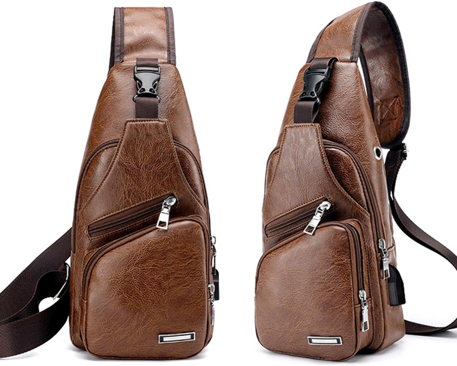Men's Sling Bag Small Chest Crossbody Shoulder Bag with USB Charging Port