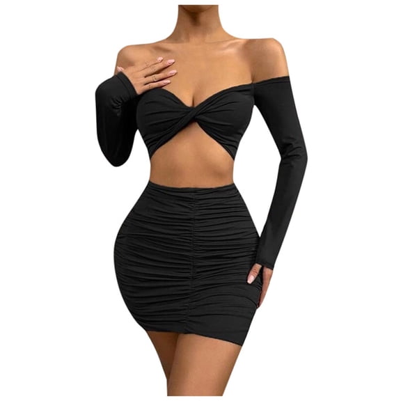 Women's 2-Piece Crop Top & Bodycon Skirt Set - Ruched Design - Sexy Party Outfit (XS-XXL)