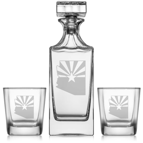 Whiskey Decanter Gift Set With 2 Whiskey Old Fashioned Rocks Glasses Arizona State