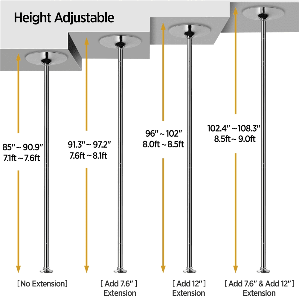 Renwick Portable Dance Pole Height Adjustable 7'-9' Silver